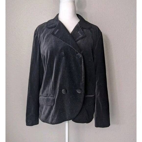 RALPH LAUREN BLACK VELVET DOUBLE BREASTED XL SHORT FITTED WOMEN JACKET BLAZER Mb - Picture 1 of 5